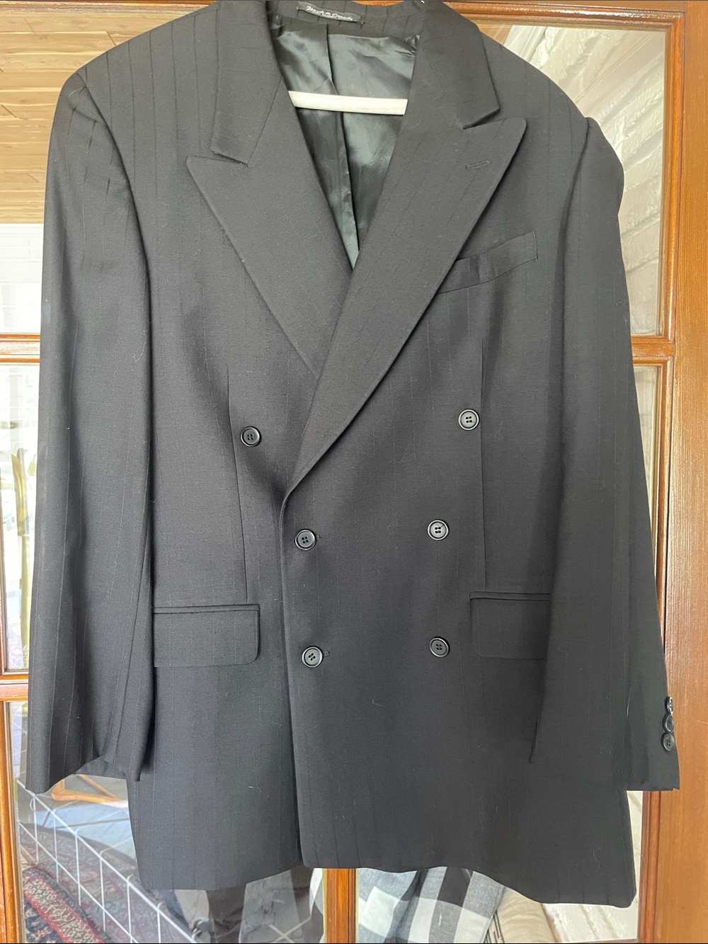 Men's Double-Breasted Black Suit Blazer